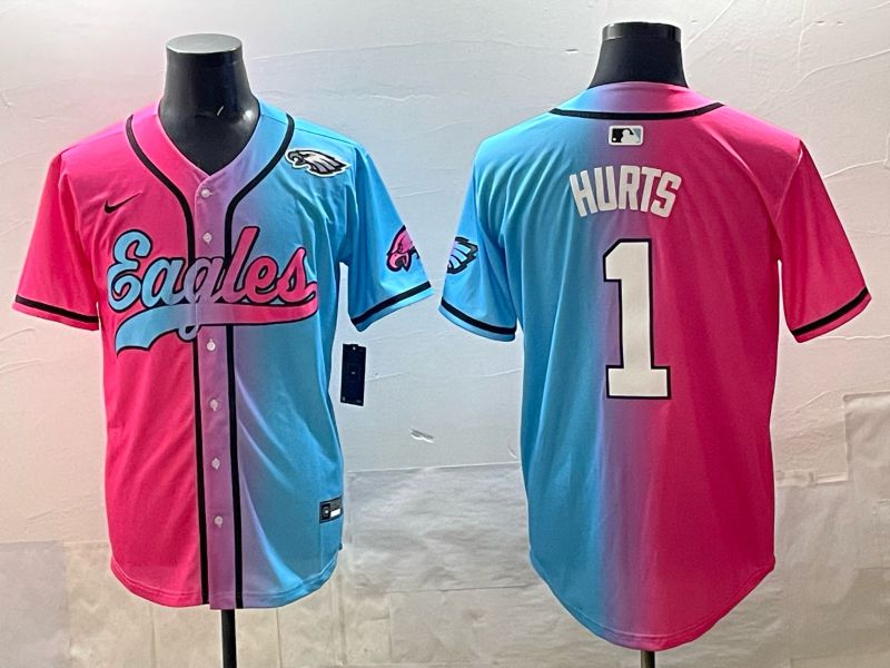 Men 2025 Philadelphia Eagles #1 Hurts Blue pink Nike Limited NFL Jersey style 010